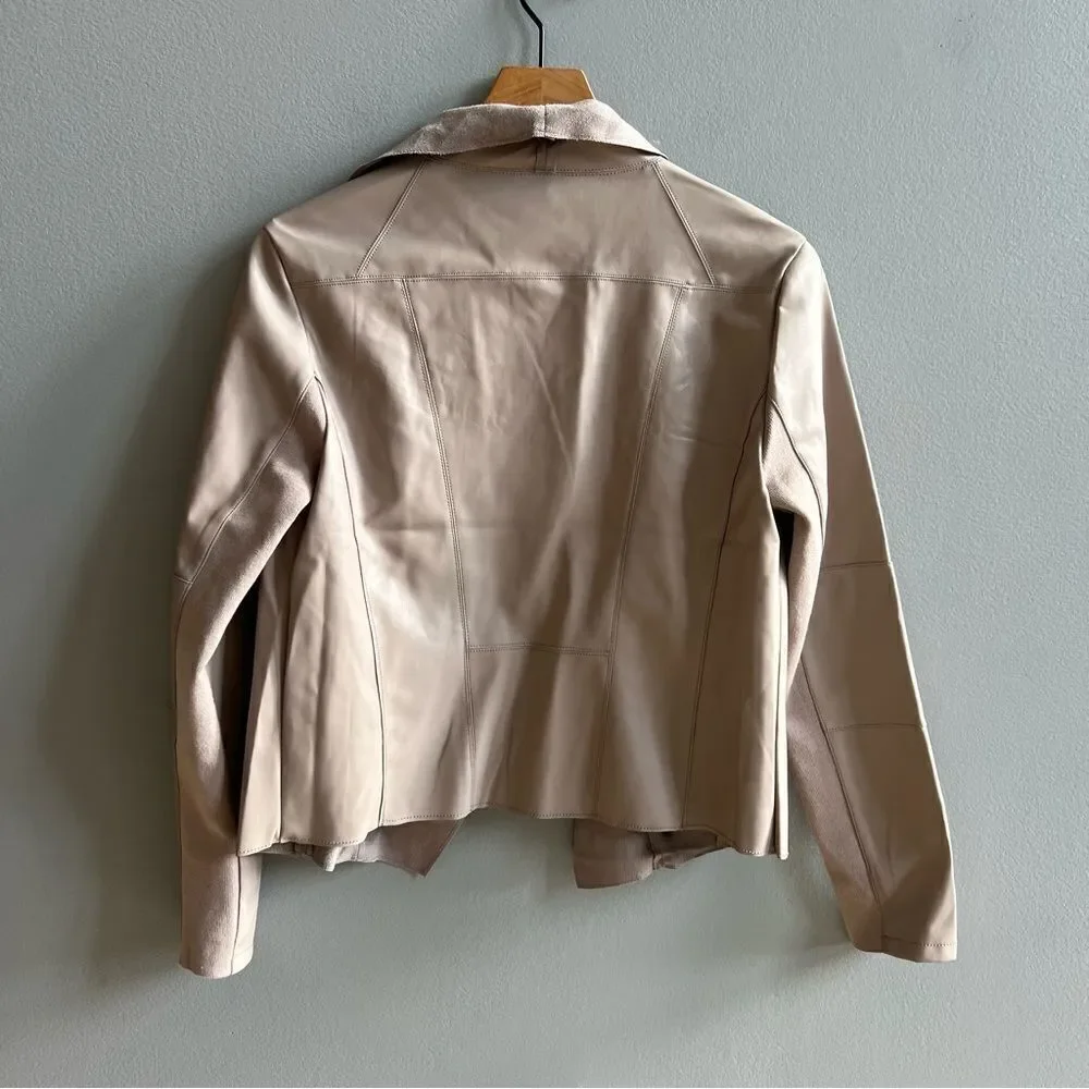 Escalier Faux Leather Jacket Slim Open Jacket NWT Khaki Tan  Blazer Size Small